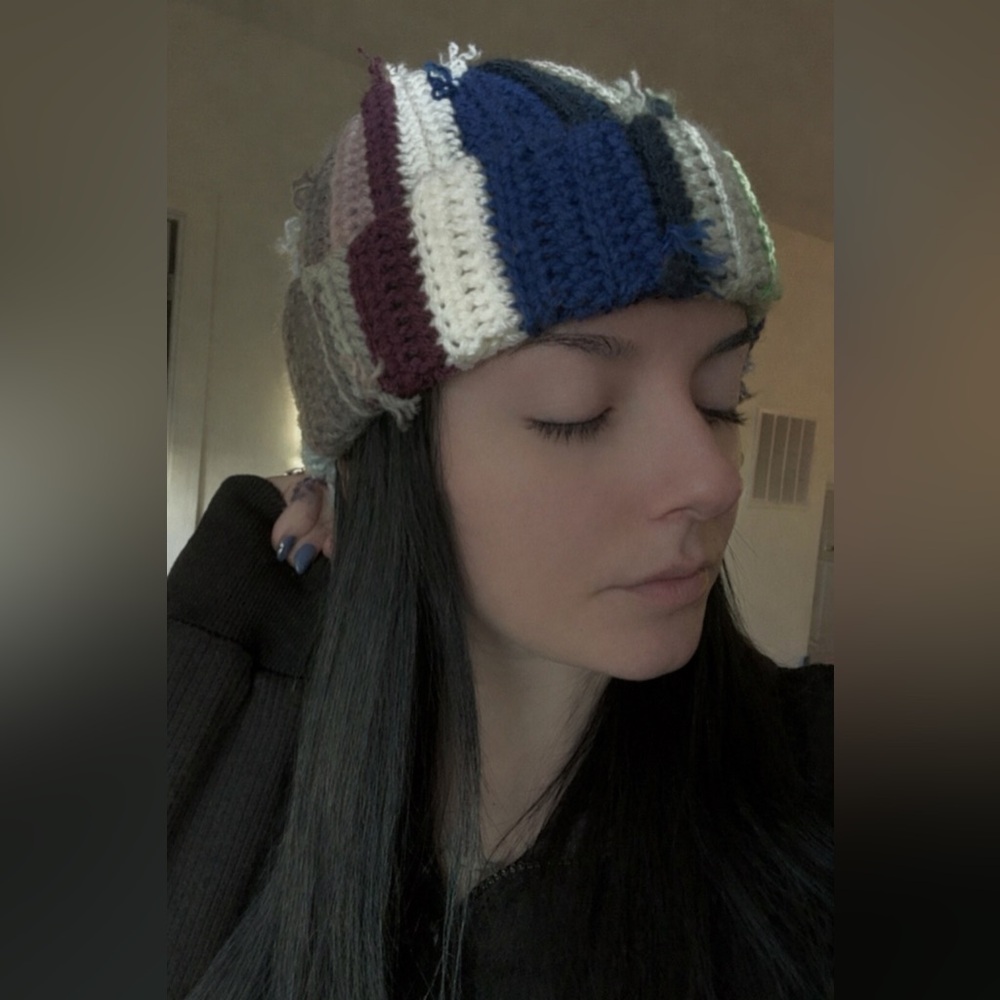 Scrap Yarn Hand Crochet Beanie - Picture 2 of 3